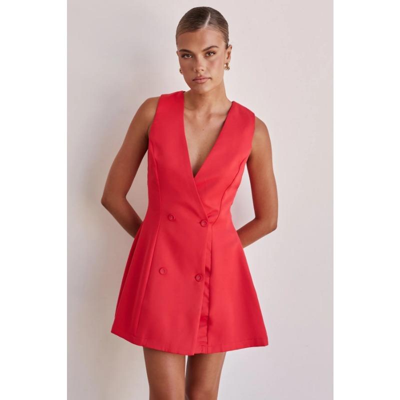 Женское летнее модное женское однотонное повседневное платье без рукавов S красный
