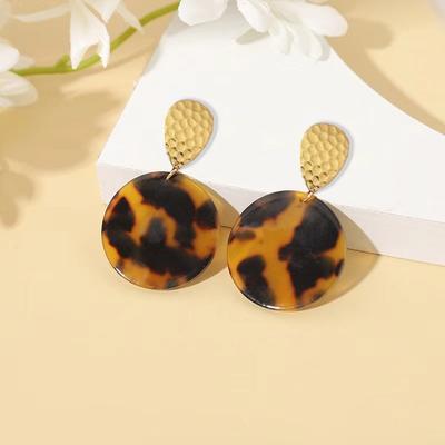Simple and Stylish Geometric Earrings, Acrylic Leopard Print Round