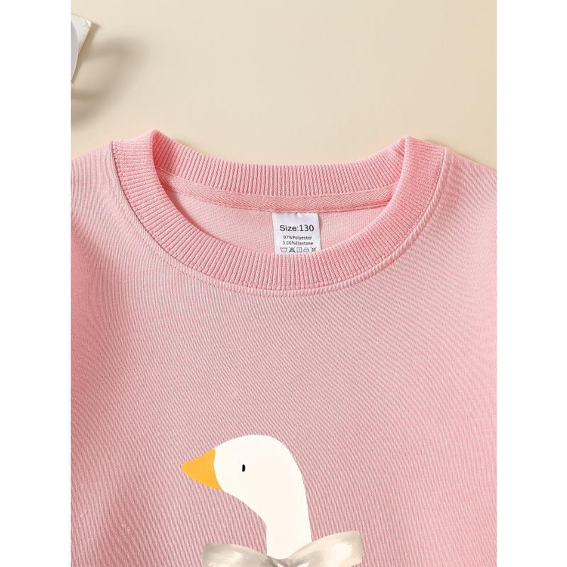 European sizes Kids' Crewneck Sweatshirt White Duck with Bow Tie Pattern , Sportswear And Casual Wear, Soft And Comfortable, Children's Clothing