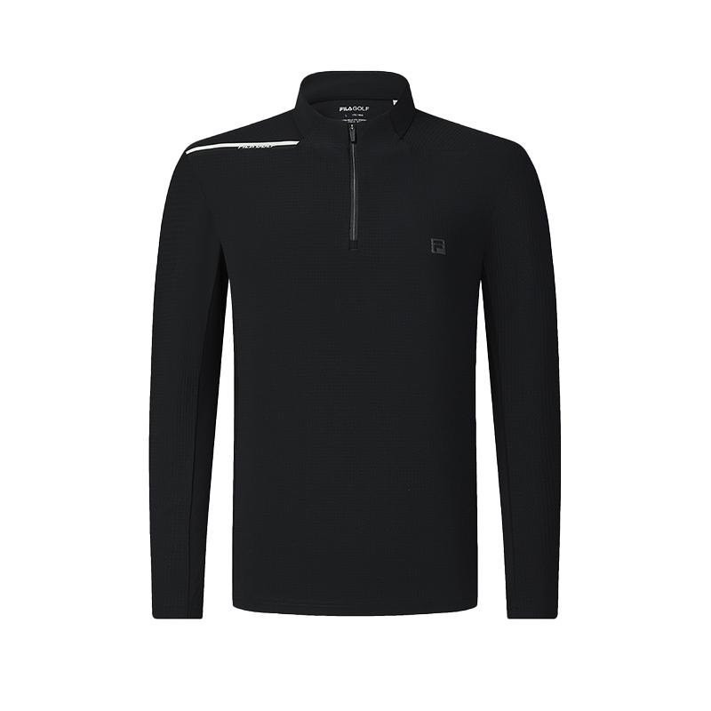 Fila Comfortable Stand Collar Half Zip Knit Long Sleeve T-Shirt Men Tops Deep-Black A11M515210FBK