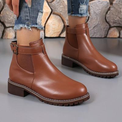 Autumn and Winter New Foreign Trade Large Size Women's Platform Boots Belt Buckle Decorative Round Head Short Boots Factory
