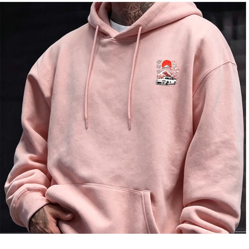 A Men'S Casual Stylish Japanese-Inspired Hoodie Featuring Mountain And Freedom Elements, Long-Sleeved Pullover, Regular Fit.