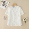 ZANZEA Women Casual Round Neck Loose Patchwork Short Sleeve T-Shirts