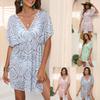 Ladies Beach Skirt Women's Seaside Vacation Polka Dot Print Irregular Single Split Deep V Dress