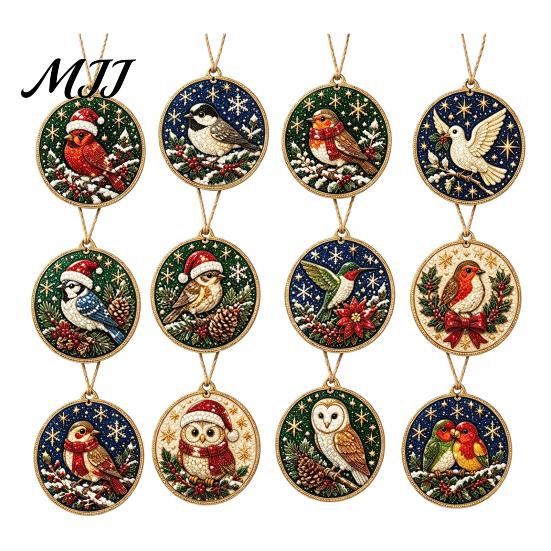 Festive Rhinestone Pearl Pendants 12Pcs DIY Christmas Painting Ornament Kit, Faux Kits Art Hanging Decor for Adults, Holiday Tree Wreath Mantel Craft