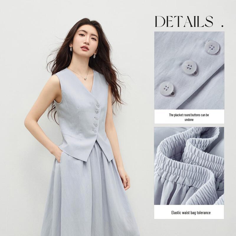 Shandubila Women's Linen-Blend Sleeveless Vest and A-Line Skirt Set