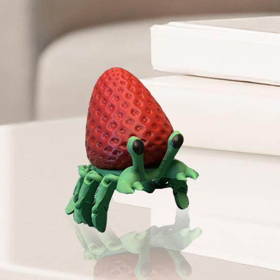 3D Printed Strawberry Crab Figurine Movable Joints Hermit Crab Figure Articulated