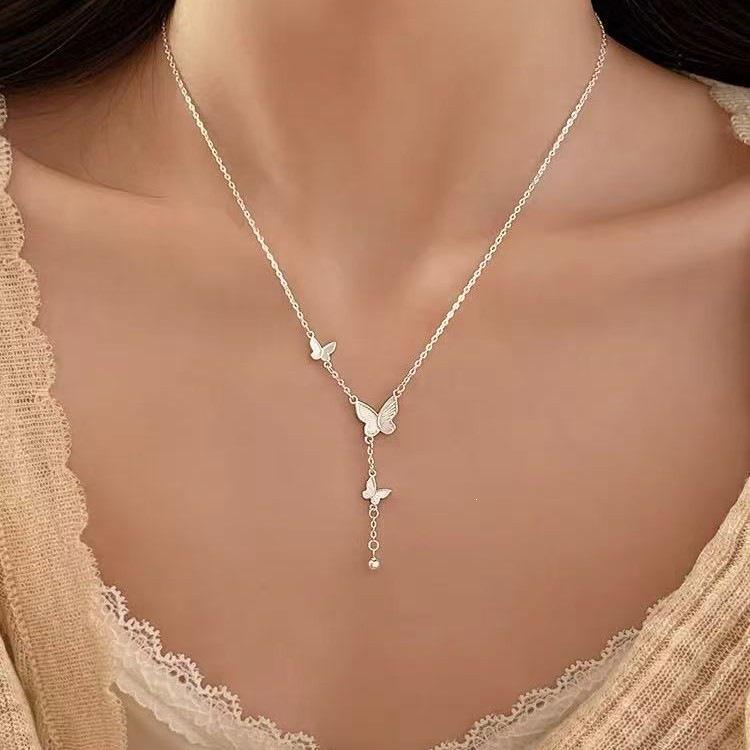 925 Sterling Silver Butterfly Tassel Necklace - High-End Luxury Clavicle Chain for Women 2025