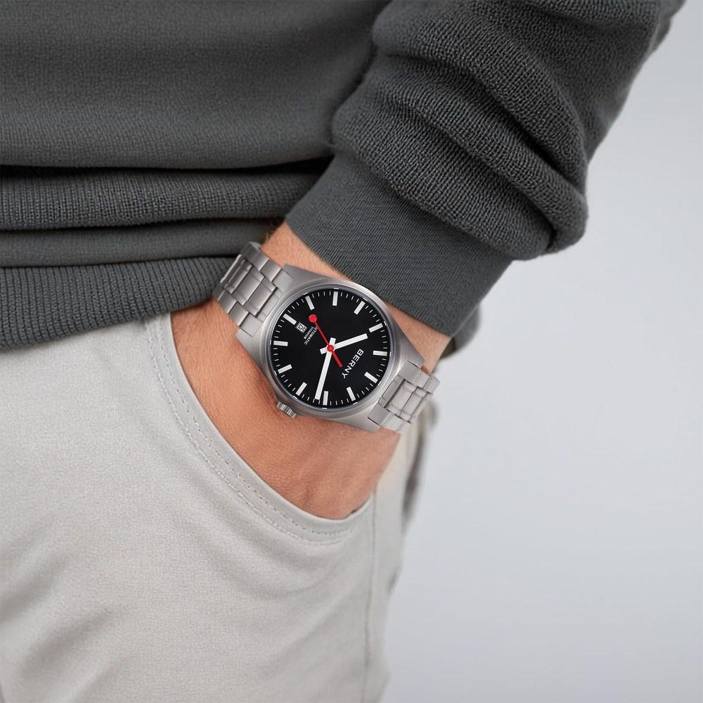 BERNY Titanium Mechanical Watch Automatic Railroad Watch 100M Water Resistant Calendar AR Sapphire Crystal