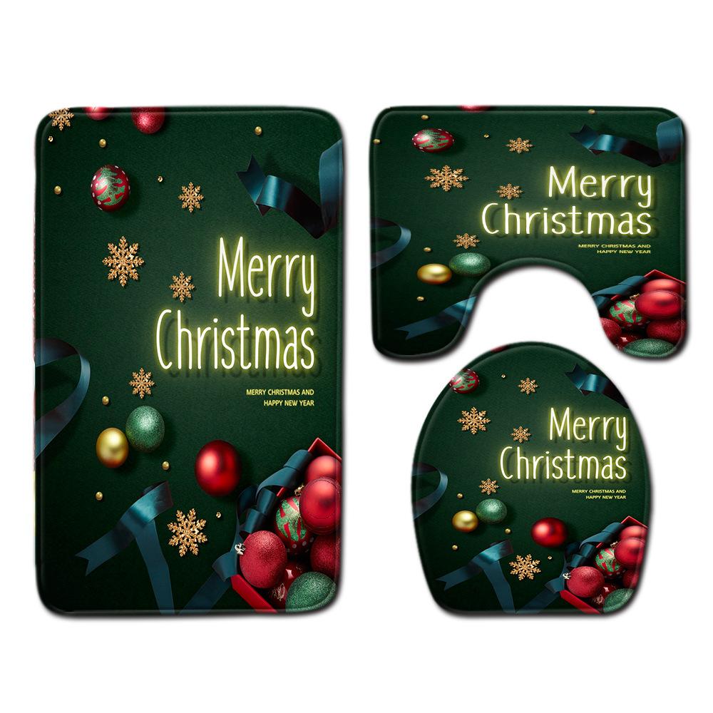 

Christmas Toilet Three-Piece Floor Mat Bathroom Three-Piece Carpet Doormat 45cmx75cm