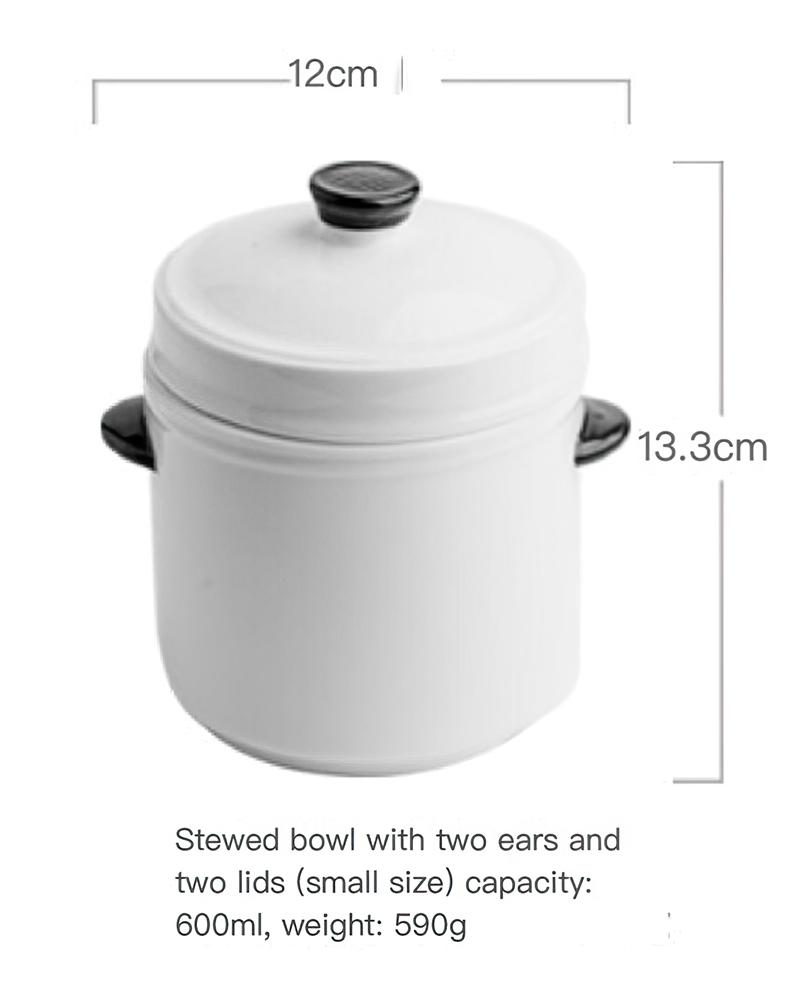 

Ceramic Stew Pot Korean Double Ear with Cover White Round Soup Bowl Cooking Utensils Household Kitchen Supplies Tableware