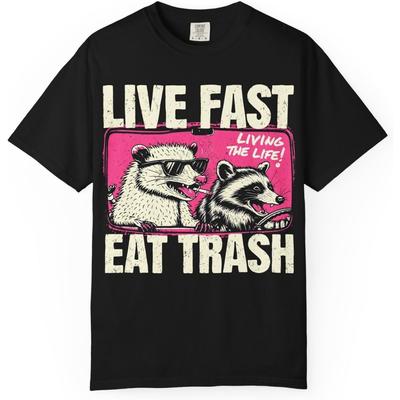 Live Fast Eat Trash T-Shirt Raccoon Humor Gift Wildlife Tee Vintage-Feel Soft-Washed Cotton