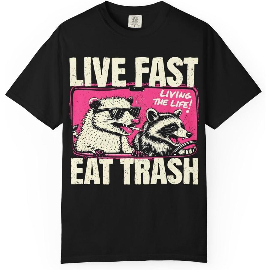Live Fast Eat Trash T-Shirt Raccoon Humor Gift Wildlife Tee Vintage-Feel Soft-Washed Cotton XXXXXL разноцветный