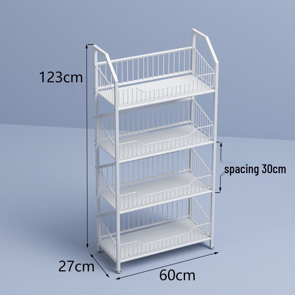 Freestanding Multilayer Snack & Beverage Display Rack for Convenience and Home Use