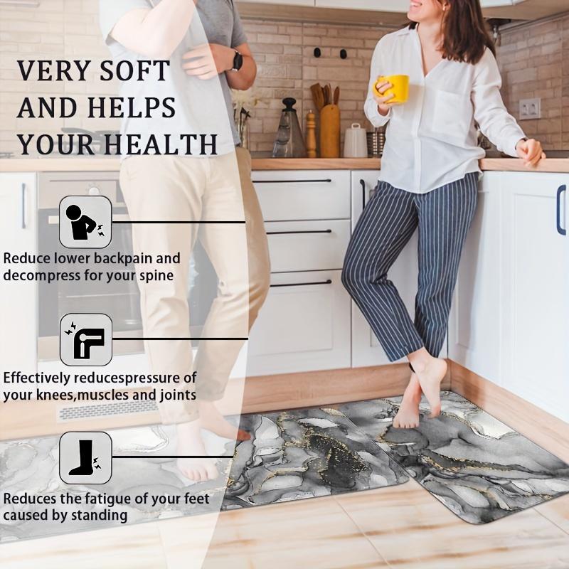 1 Stück Anti-Ermüdungs-Küchenteppiche, luxuriöser Marmordruck, wasserdicht, rutschfest, dick gepolstert, Küchenmatte, strapazierfähig, bequeme Stehmatte für die Küche