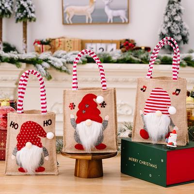 1x 18*16cm Weihnachts-Jute-Tragetasche zum Tragen von Kindergeschenken Dekoration