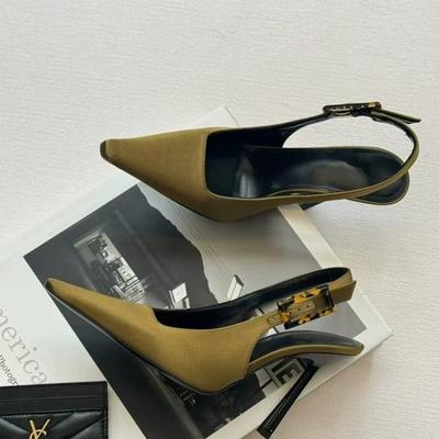 Fashion Baotou Sandals Spring New Pointed Head Shallow Mouth Metal Buckle A Word with Anti-slip Wear-resistant High Heels