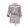 QICED Spring Women's Pure Color Temperament Reversed Shirt Cotton Hemp Jumpsuit