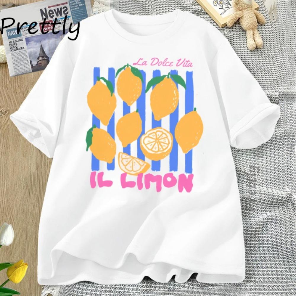 Lemon Tshirt Italian Summer Fruit T Shirt  Short Sleve Loose Tshirt Women Ladies Vintage Graphic Tees Aesthetic Clothes