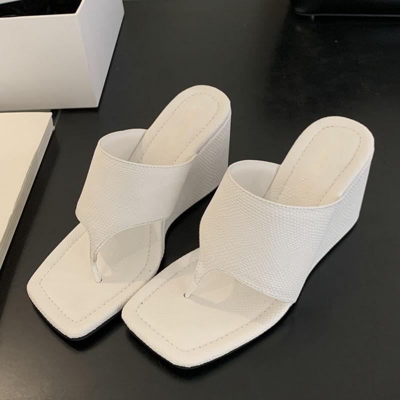 Street Style Square Clip Toe Wedges High Heels Women Slippers Fashion Elegant Banquet Slide Summer Shoes