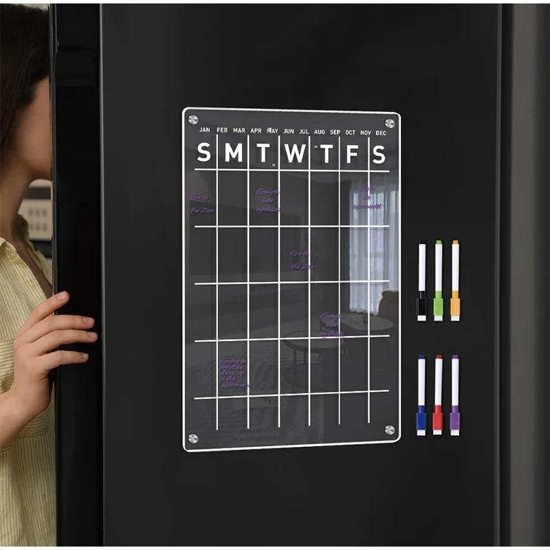Fridge Magnet Sticker Calendar Board Planner Reusable Magnetic Dry Erase Board Schedule Transparent Acrylic Fridge Message Menu