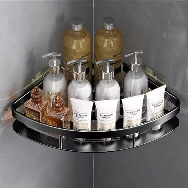 Estante de aleación de aluminio para champú Estante de baño Organizador de almacenamiento de maquillaje Estante de ducha Accesorios de baño Estante de esquina para pared sin taladro
