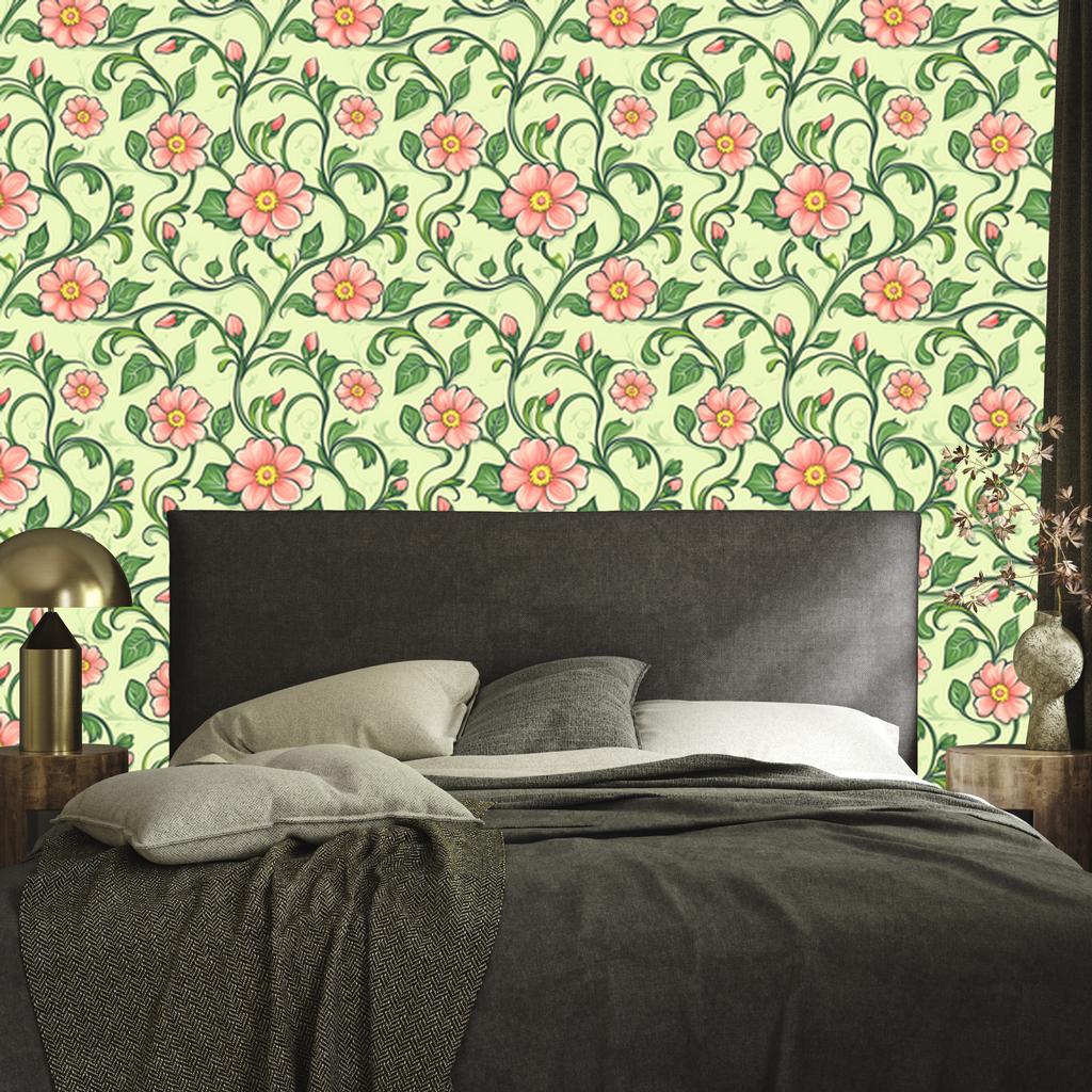 Lime and Green Flowers Wallpaper for Living Room and Bedroom 50x1000