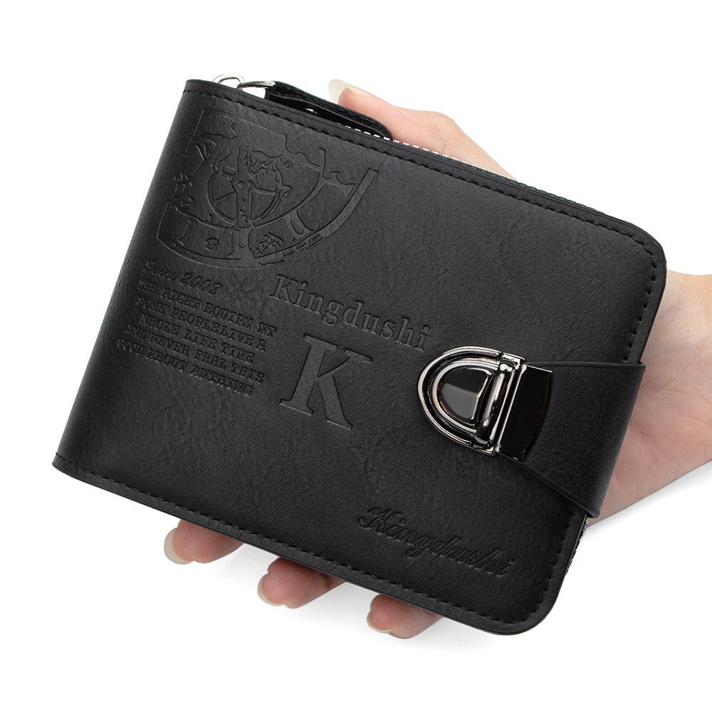 Schoolbag Fashion Lock PU Men's Short Chain Wallet Multi-card Large Capacity Hinge Change Bag Men's Wallet