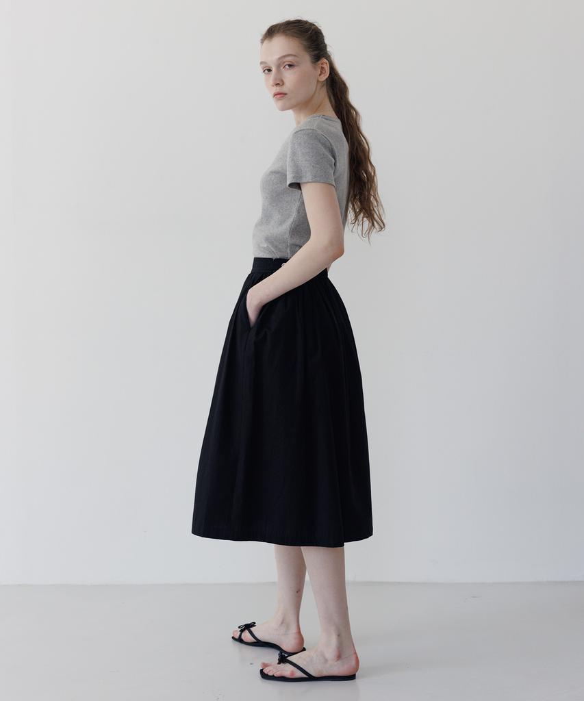 Tudument Shirring Long Skirt Black