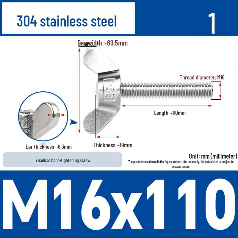 304 Stainless Steel Butterfly Weld Screw Yuanbao Hand-Tight Horn Bolt M3-M16