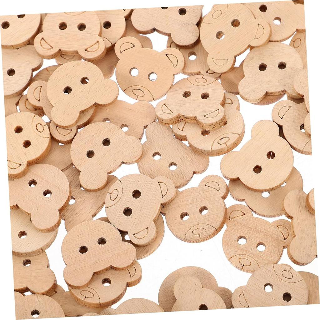 100pcs Wooden Bear Buttons Animal Shaped Unfinished Wood Decorative Buttons Sewing Supplies for DIY Sewing Crafting Scrapbooking