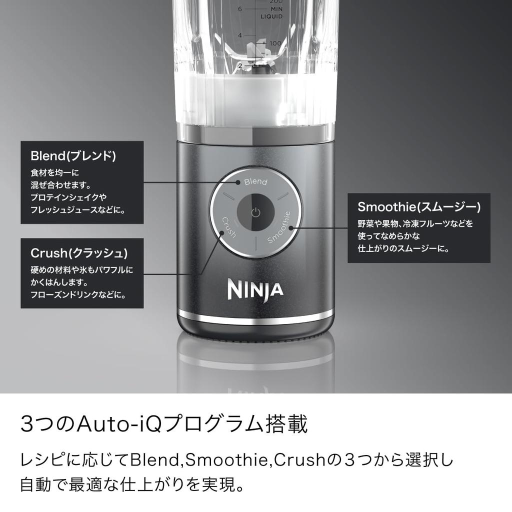 Ninja Blast Max Cordless Blender with 3 Auto-iQ Programs - Smoothie, Juicer, Blender, Ice Crusher - Electric, Rechargeable - BC251JGY Cool Gray