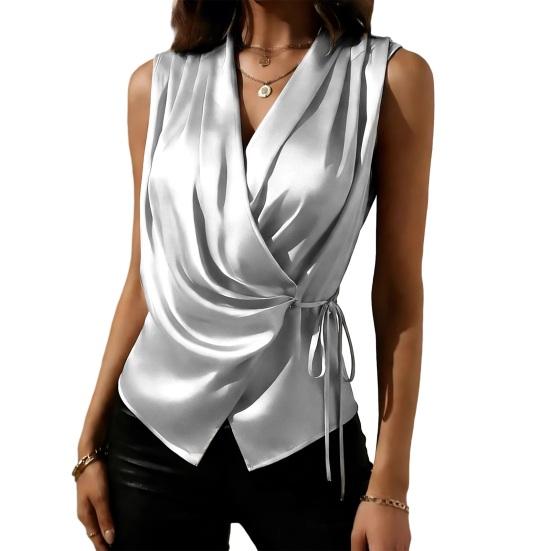 Женские Топы Без Рукавов Атласные Свободного Кроя Складчатая Деталь на Бретельке Летние Топы Повседневные Для Работы Вечеринки Свидания S