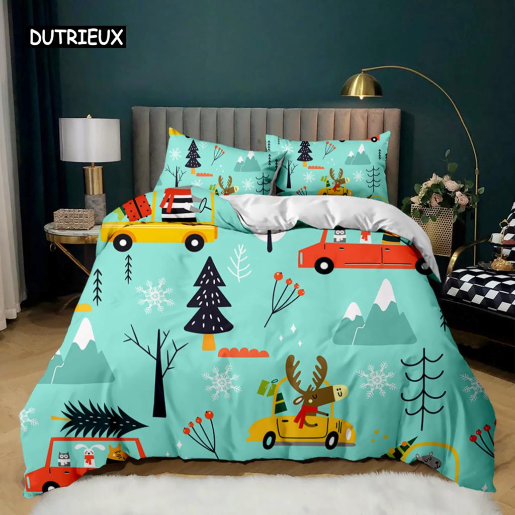 

Рождественский комплект постельного белья с принтом Санта-Клауса и оленей Счастливого Рождества Рождественский комплект одеяла из полиэстера Мягкое постельное белье EU single(135x200cm)