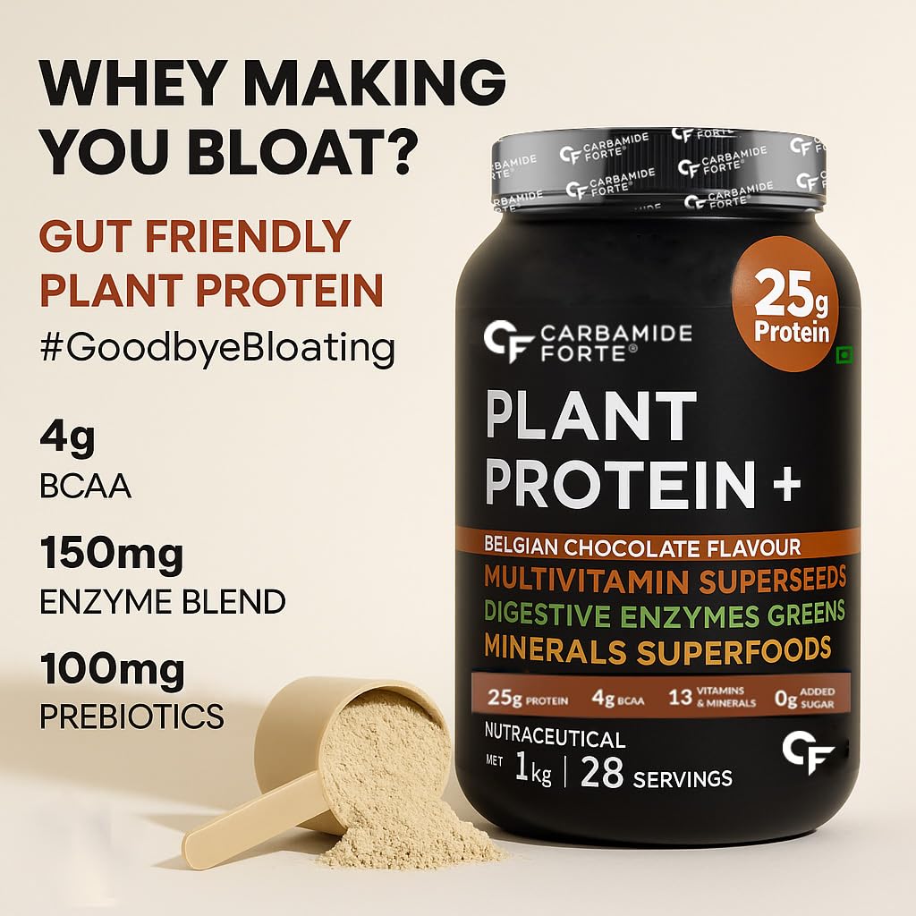 Carbamide Forte Plant Protein Powder For Men 1kg Belgian Chocolate With Multivitamins Minerals Superfoods