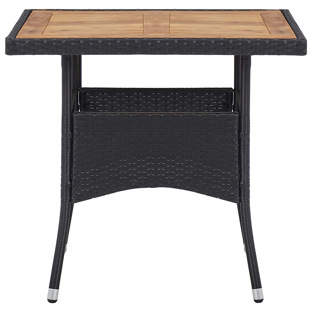 5 Piece Outdoor Dining Set Poly Rattan & Solid Acacia Wood Black