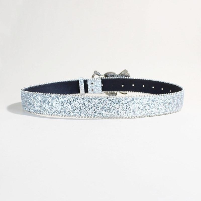 Sparkly Beaded Waist Belt Rhinestones Skull Buckle for Hot Girl Glitter Trendy Underbust Waist Chain Belt Disco Party