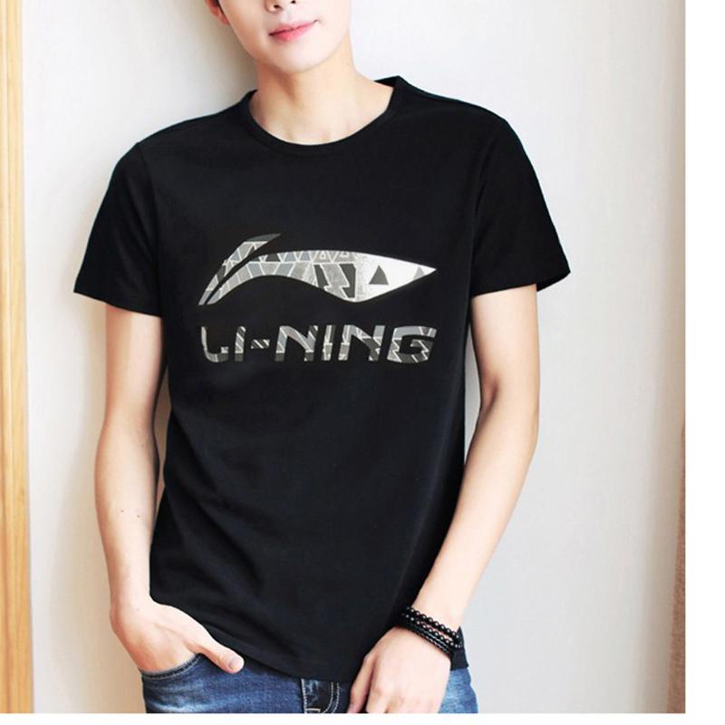Li Ning Sports Fashion Series Big Logo Casual Round Neck Short Sleeve T-Shirt Men Tops Black ATSQ163-1