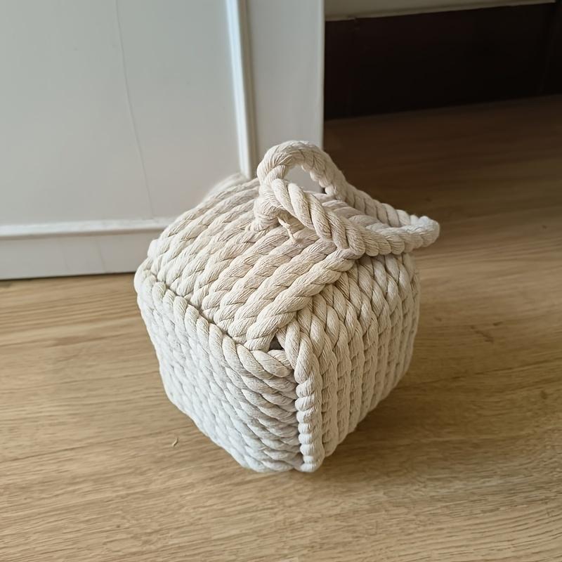 Handcrafted Fabric Door Stopper | Two Color Rope Weave Design,Square and Ball Shapes with Handles, Versatile Home & Office Decor