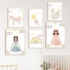 Mädchen Prinzessin Schwan Einhorn Schloss Regenbogen Kindergarten Wand Kunst Leinwand Malerei Poster Und Drucke Bild Für Baby Kinder Zimmer Dekor