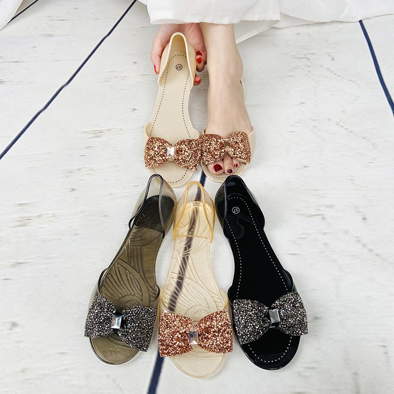 Broken Diamond Bow Transparent Single Shoes Four Seasons Shoes Summer Women'S Fashionable And Comfortable Pvc