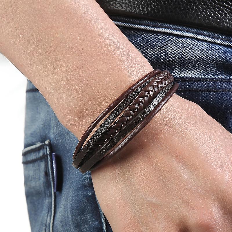 Leather Cord Handwoven Bracelet Men's Bangle Ethnic Style Good Luck Charm