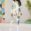 Women Plus Size Printed Round Neck Long Sleeve Top And Fitted Pants Two Piece Set