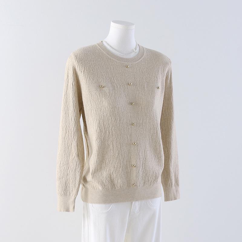 Autumn Korean-Style Textured Knit Pullover Sweater for Women - Long Sleeve, Solid Color, Slim Fit One Size