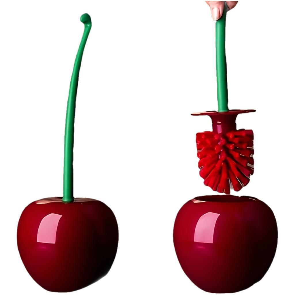 [Creative Toilet Brush] 1pc Creative Cherry-Shaped Toilet Brush with Holder | Novelty Plastic Bathroom Accessory, Reusable Freestanding Toilet Brush