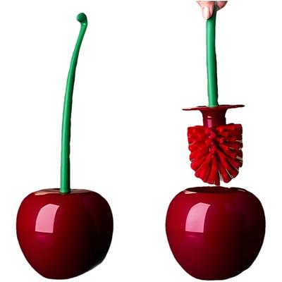 [Creative Toilet Brush] 1pc Creative Cherry-Shaped Toilet Brush with Holder | Novelty Plastic Bathroom Accessory, Reusable Freestanding Toilet Brush