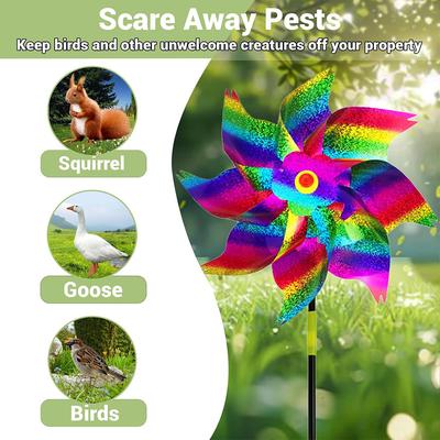 10 Pack Sparkly Bird Repellent Rotating Windmill with Stakes Extra Sparkly Pinwheel Bird Repellent Devices for Garden Yard Decor