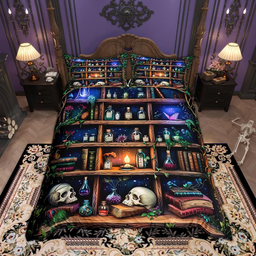 Homewish Happy Halloween Duvet Cover Set Retro Crow Bedding Set Botanical Plant Quilt Cover Set