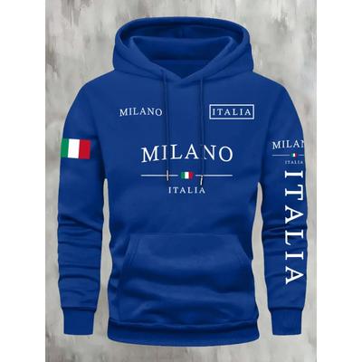 Men's Italy Themed Hoodie Long Sleeve Kangaroo Pocket Hooded Sweatshirt