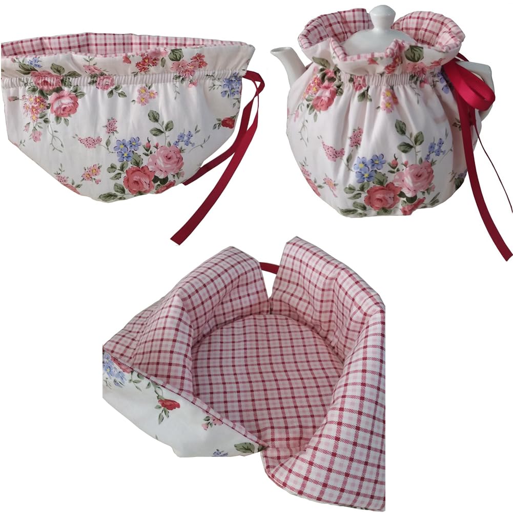 HIGHAWK Set of 2 Tea Cozies with Teapot Covers, Insulated and Dustproof, Scandinavian Floral and Antique Design, Ideal for Home, Tea Room, or